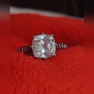 Jean Dousset Luxury Pave CZ Cushion 8 prong ruby Engagement Ring Sz 7